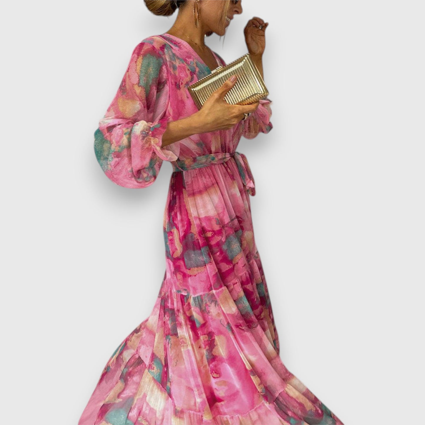 Aurora™ | Akvarellmönstrad Maxiklänning