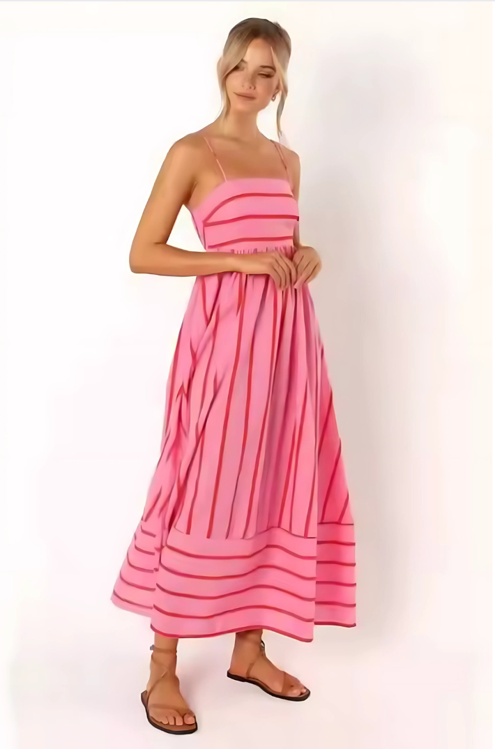 Sommara™ | Randig Rosa Maxiklänning
