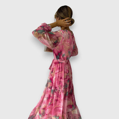 Aurora™ | Akvarellmönstrad Maxiklänning