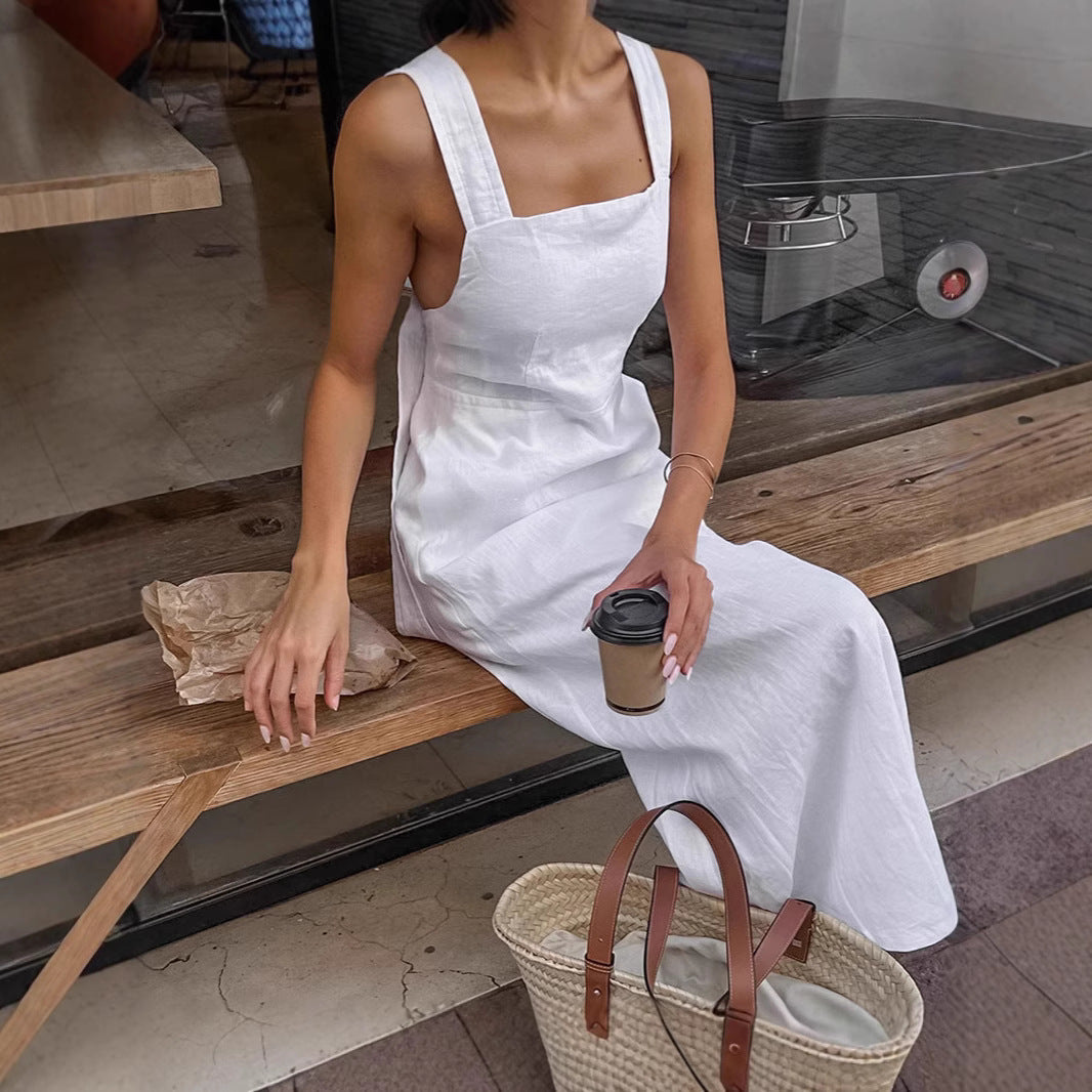 Triss™ | Elegant Bomullsklänning med Smala Band & Öppen Rygg