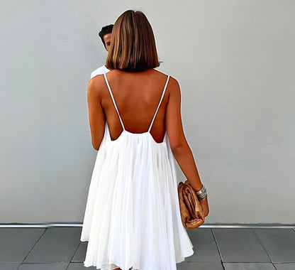 Mio™ | Vit Mesh Miniklänning med Öppen Rygg