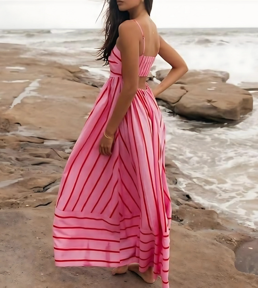 Sommara™ | Randig Rosa Maxiklänning