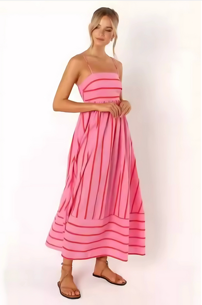 Sommara™ | Randig Rosa Maxiklänning