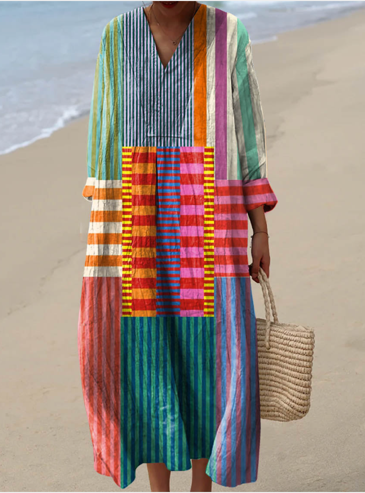 Solveig™ – Livfull Maxiklänning i Handknuten Patchwork