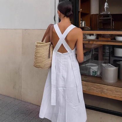 Triss™ | Elegant Bomullsklänning med Smala Band & Öppen Rygg