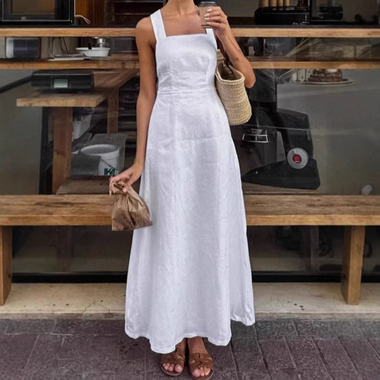 Triss™ | Elegant Bomullsklänning med Smala Band & Öppen Rygg